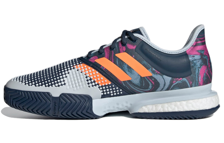 Adidas Solecourt Comfortable Fabric Breathable Low top Running Shoes Men's Blue White Orange