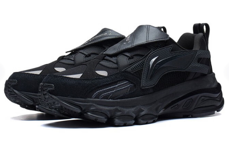 Li Ning Cushioning Slip Resistant Abrasion Resistant Reflective Rebound Low top Running Shoes Men’s Black