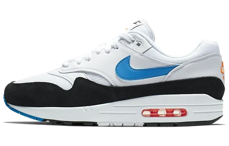Мужские кроссовки Nike Air Max 1 Photo Blue Total Orange (черно-бело-синие) — Белый / синий / чёрный — фото 1