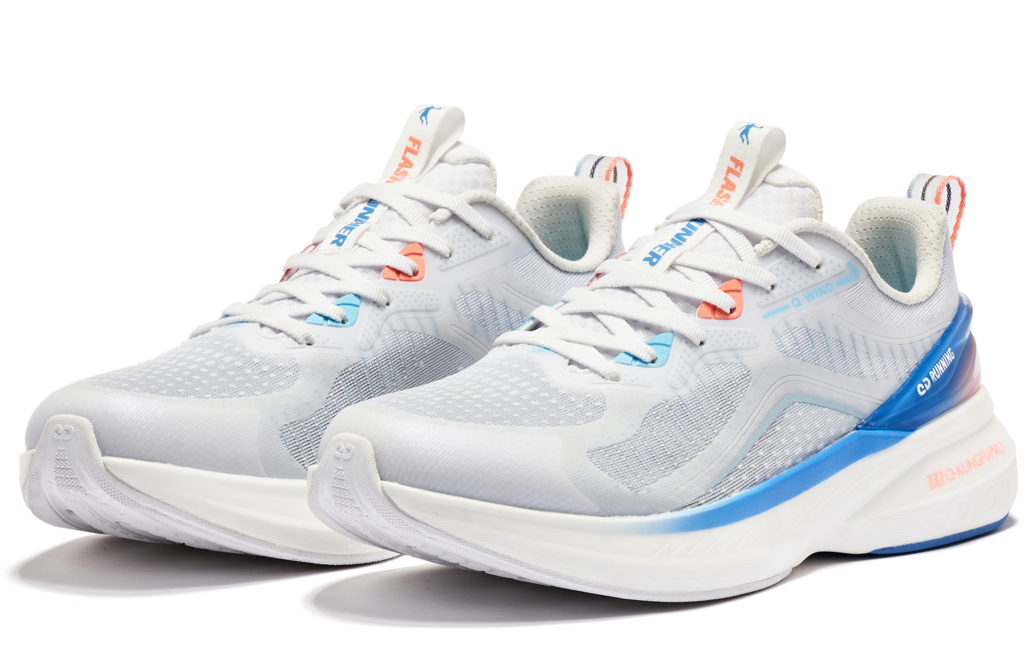 QIAODAN Winding 12 Cushioning Breathable And Slip Resistant Low top Running Shoes Men’s Jordan White Frozen Blue