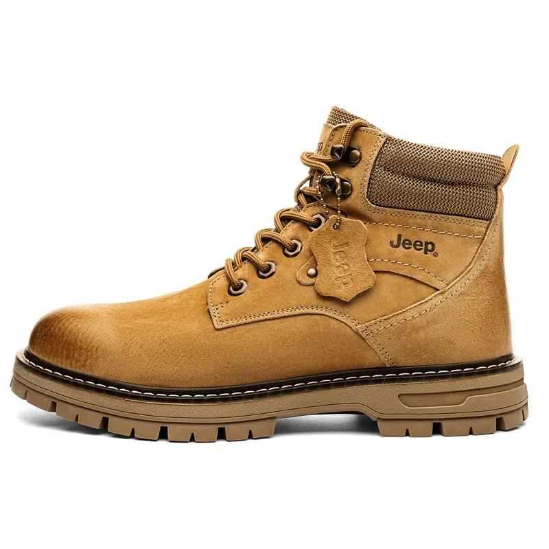 Jeep Classic Yellow Boots, Vintage Casual Abrasion Resistant Height Increasing Slip Resistant Knee High Outdoor Boots