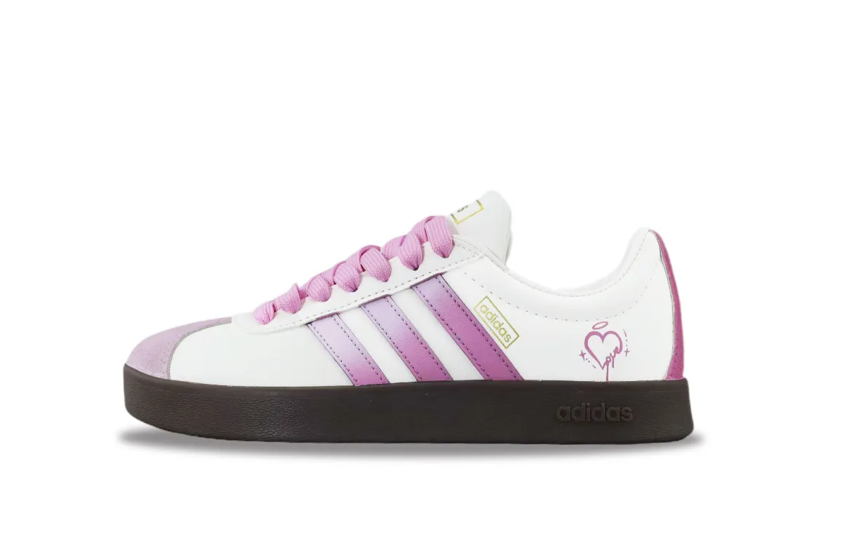 Adidas VL COURT 2.0 Slip Resistant Abrasion Resistant Low top Skateboard Shoes Unisex Beige Pink