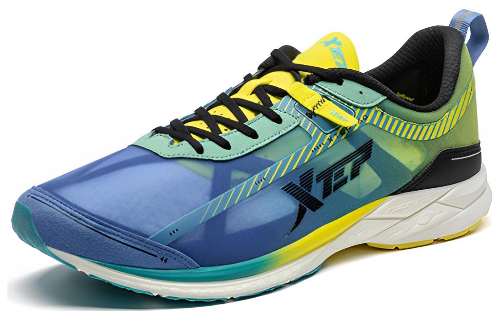 XTEP Cushioning Slip Resistant Abrasion Resistant Breathable Lightweight Low top Running Shoes Men's Blue Yellow