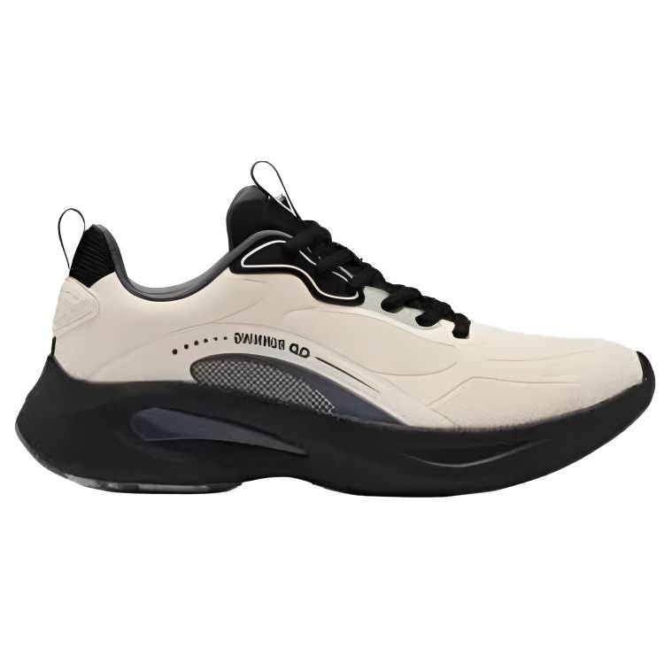 QIAODAN Comfortable And Breathable Cushioning Slip Resistant Abrasion Resistant Low top Running Shoes Men’s Beige Black