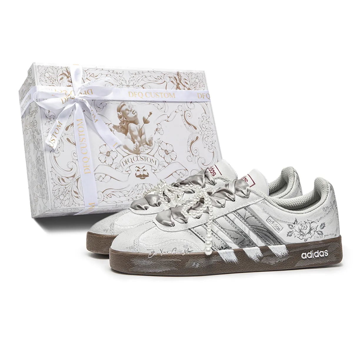 Adidas VL COURT 2.0 Flower Creek Cushioning Abrasion Resistant Cushioning, Wear Resistant Low top Skateboard Shoes