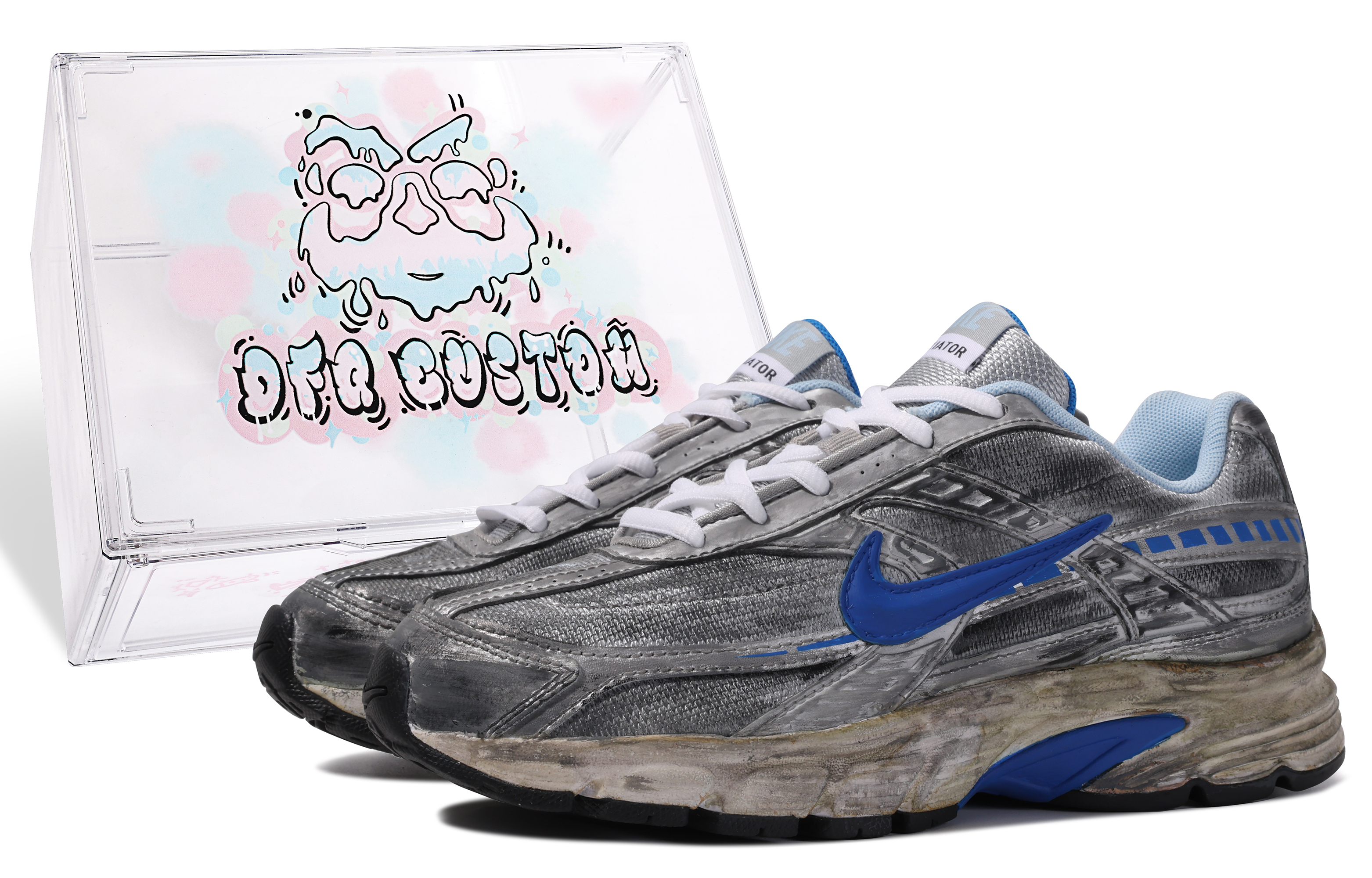 Nike Initiator Fabric Slip Resistant Slip Resistant Low top Running Shoes Women's Silver Gray Blue