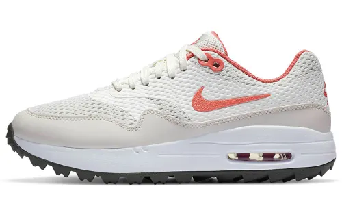 Nike Air Max 1 Retro Sports Textile, Synthetic Leather Low top Running Shoes Women's Beige White Orange