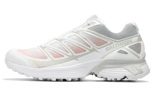 SALOMON Cushioning, Wear Resistant Low top Trail Running Shoes Unisex White Gray Pink
