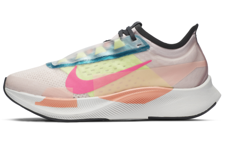 Nike Zoom Fly 3 Speed foam Fabric shock-absorbing and anti-slip low top carbon plate marathon running shoes women's pink and white