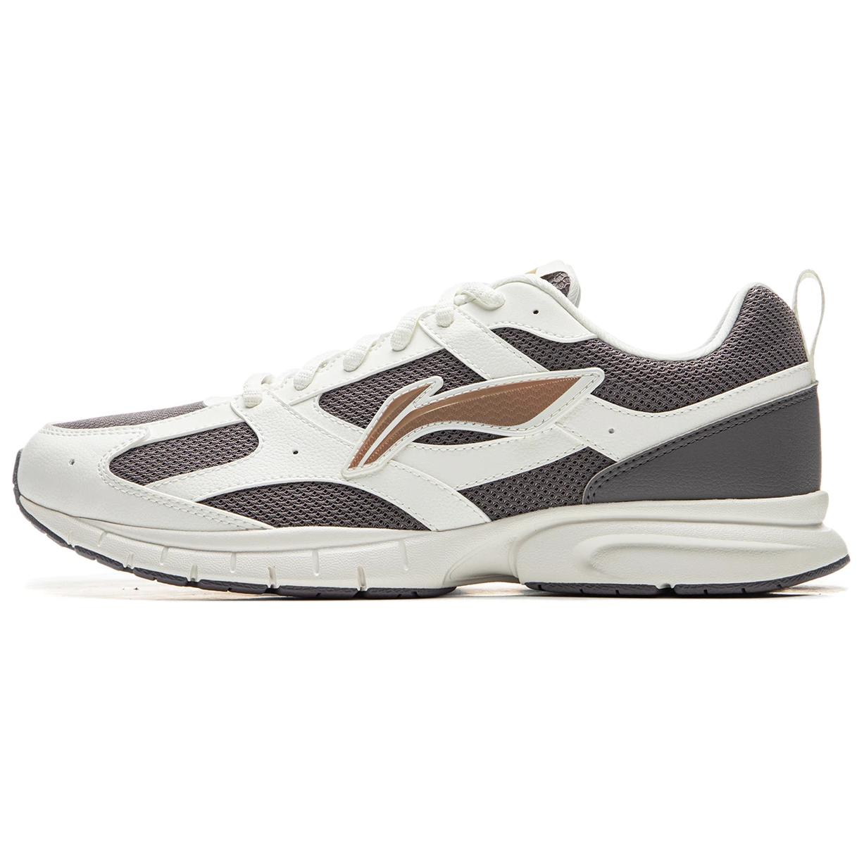 Li Ning Fabric Cushioning Slip Resistant Abrasion Resistant Breathable Low top Running Shoes Men’s White Gray