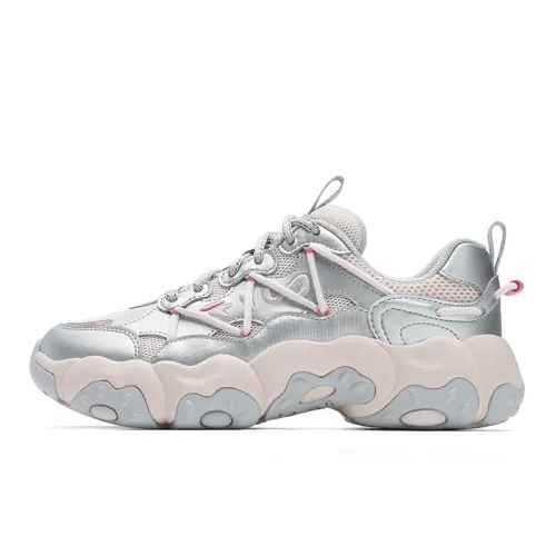 FILA FLUID 6 Synthetic Leather, Textile Breathable Low top Casual Shoes Women's Silver Pink