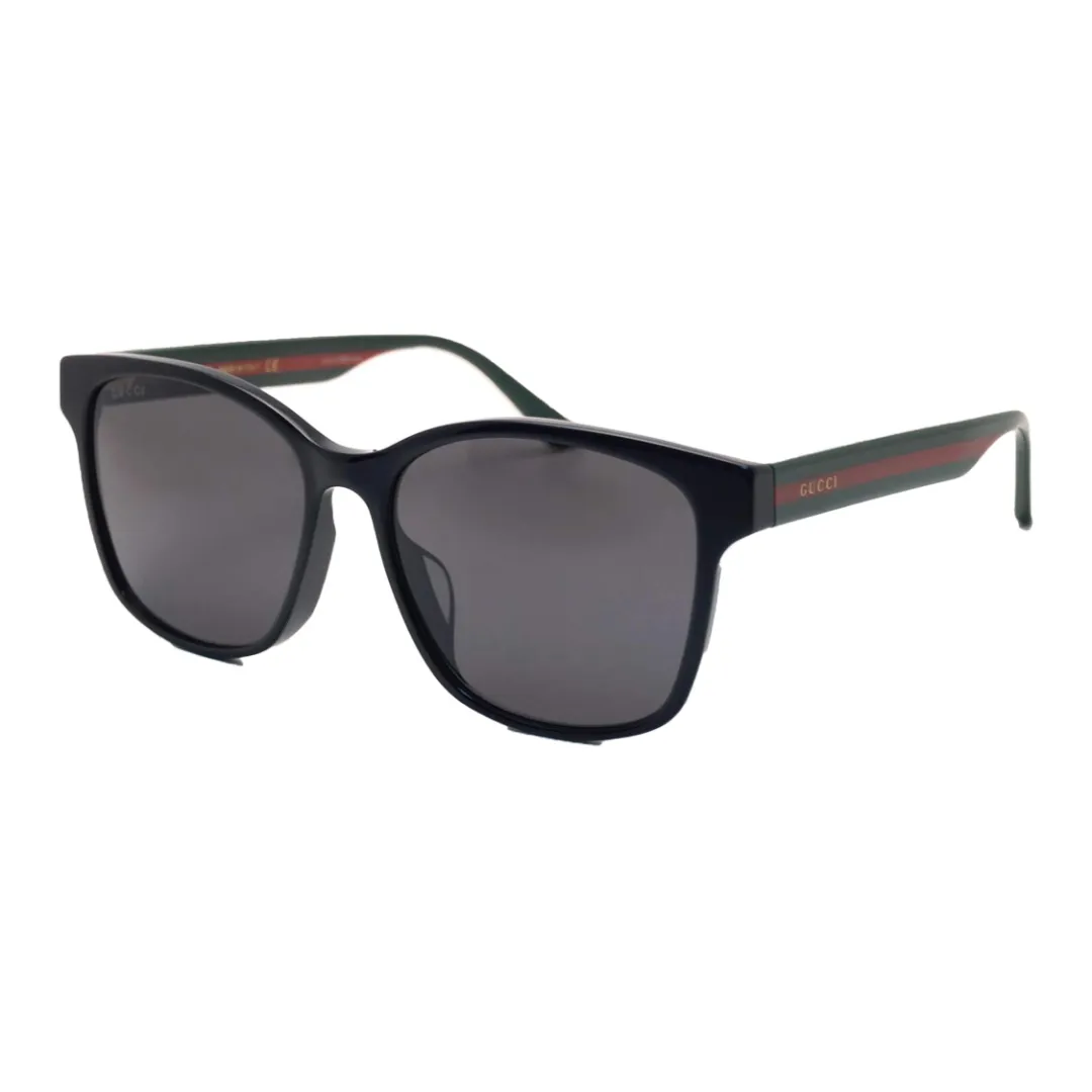 GUCCI Red-Green Webbing Acetate Square Frame Sunglasses Black