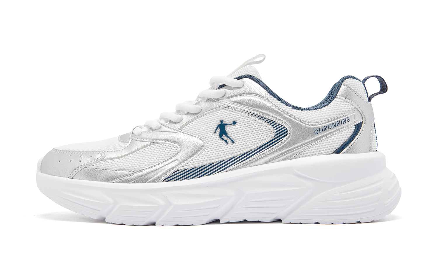 QIAODAN Cushioning Slip Resistant Abrasion Resistant Low top Casual Running Shoes Men’s White Silver