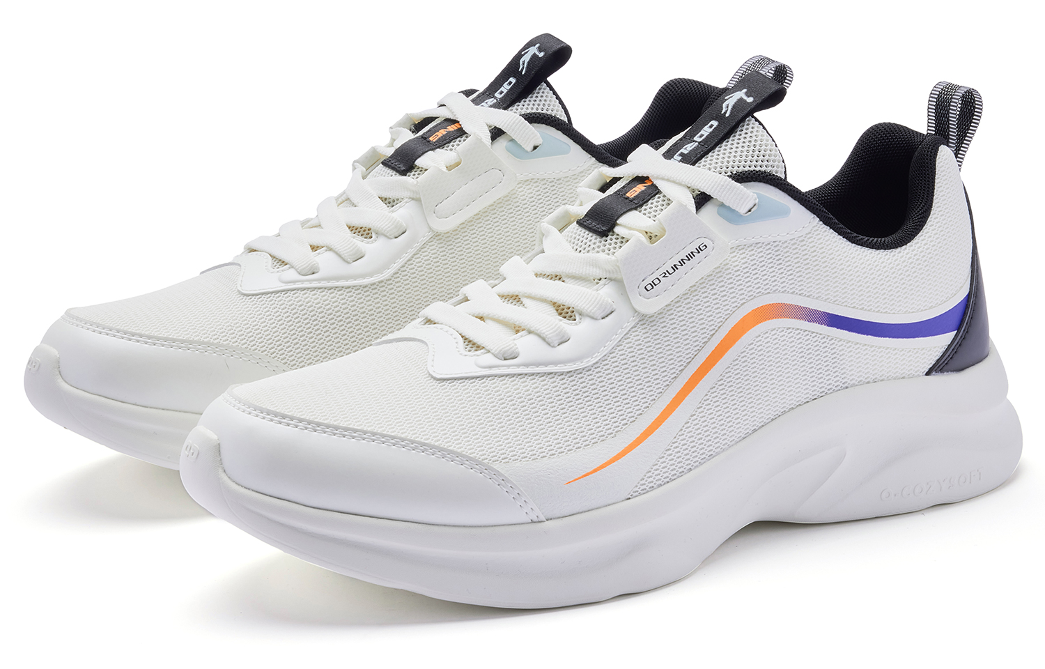 QIAODAN Cushioning Slip Resistant Abrasion Resistant Low top Running Shoes Men’s White Orange
