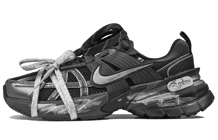 Nike V2K Run Cushioning Abrasion Resistant Cushioning, Wear Resistant Low top Running Shoes Unisex Black Silver