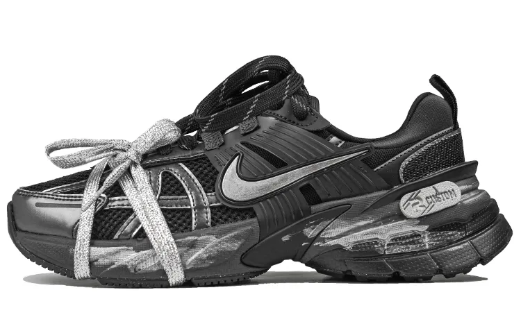 Nike V2K Run Cushioning Abrasion Resistant Cushioning, Wear Resistant Low top Running Shoes Unisex Black Silver