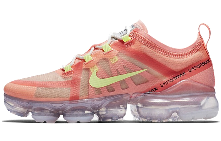 Nike VaporMax 2019 comfortable fabric shock-absorbing and wear-resistant low-cut casual running shoes for women, pink and yellow