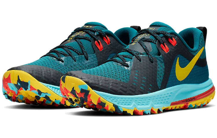 Женские кроссовки Nike AIR Zoom Wildhorse 5 (сине-черные) — 晶洞水鸭青/黑/极光/铬黄 — фото 2