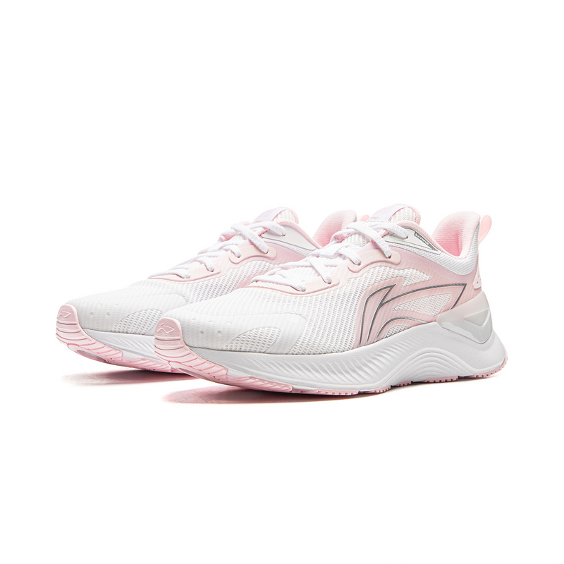 Li Ning Cushioning Abrasion Resistant Cushioning, Wear Resistant Low top Casual Running Shoes Women’s White Pink
