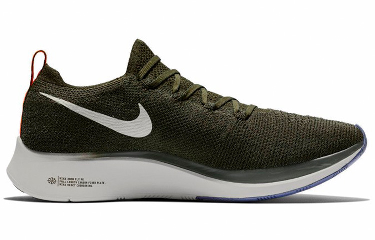 Мужские кроссовки Nike Zoom Fly 1 Flyknit (темно-зеленые) — 墨绿/橙/蓝 — фото 2