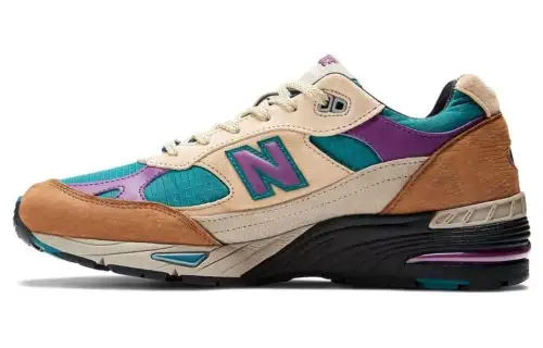 PALACE x New Balance NB 991 Comfortable, sporty and fashionable, pigskin leather, wear-resistant and breathable, low-top running shoes, men's model, brown, green and purple, made in the UK