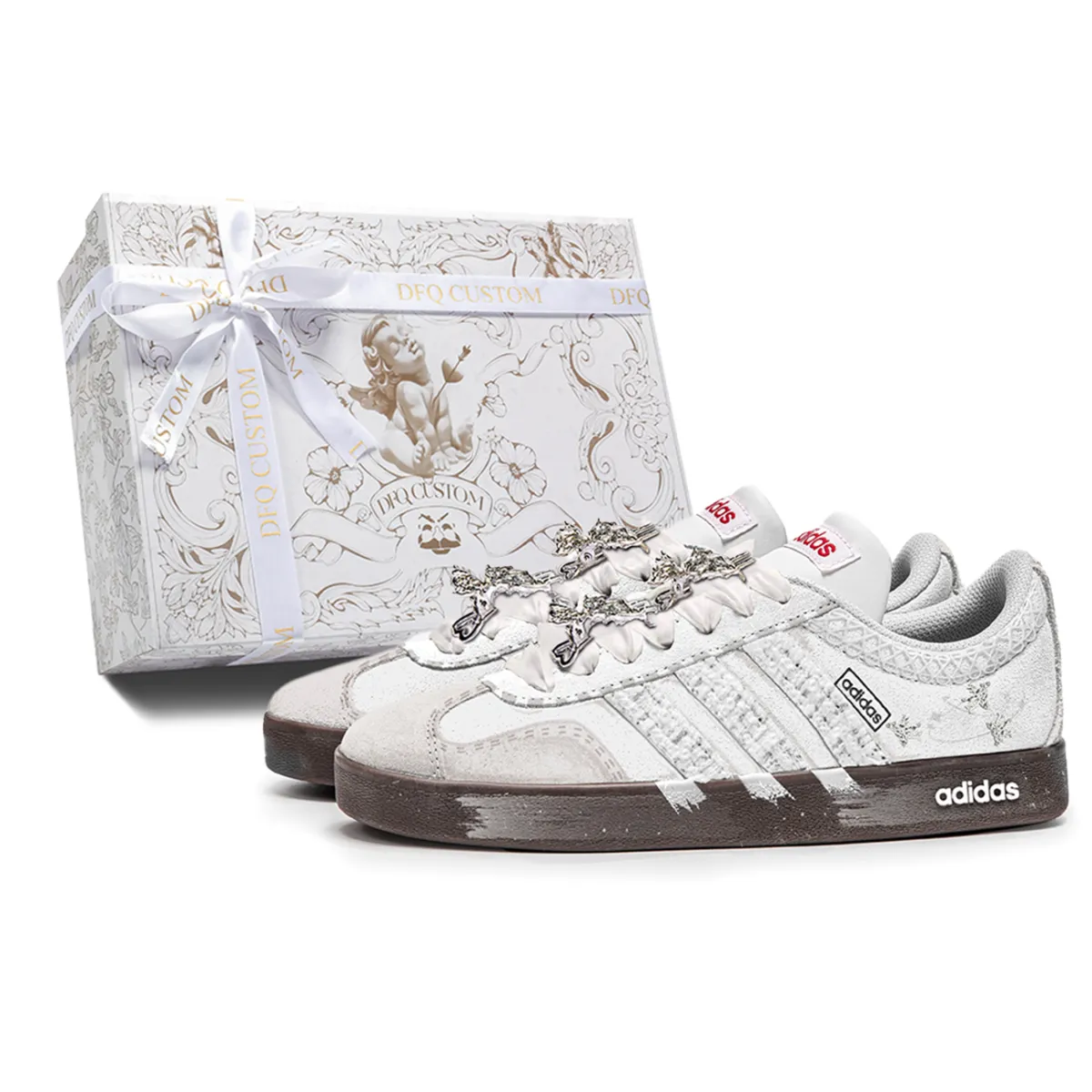 Adidas VL COURT 2.0 Little Fairy Abrasion Resistant Low top Skateboard Shoes Unisex White Pink