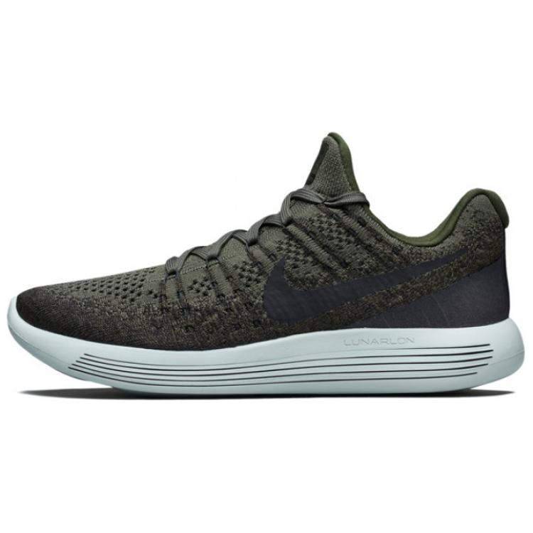 Nike LunarEpic Flyknit 2 Cushioning, Wear Resistant Low top Casual Running Shoes Men's Gray Green