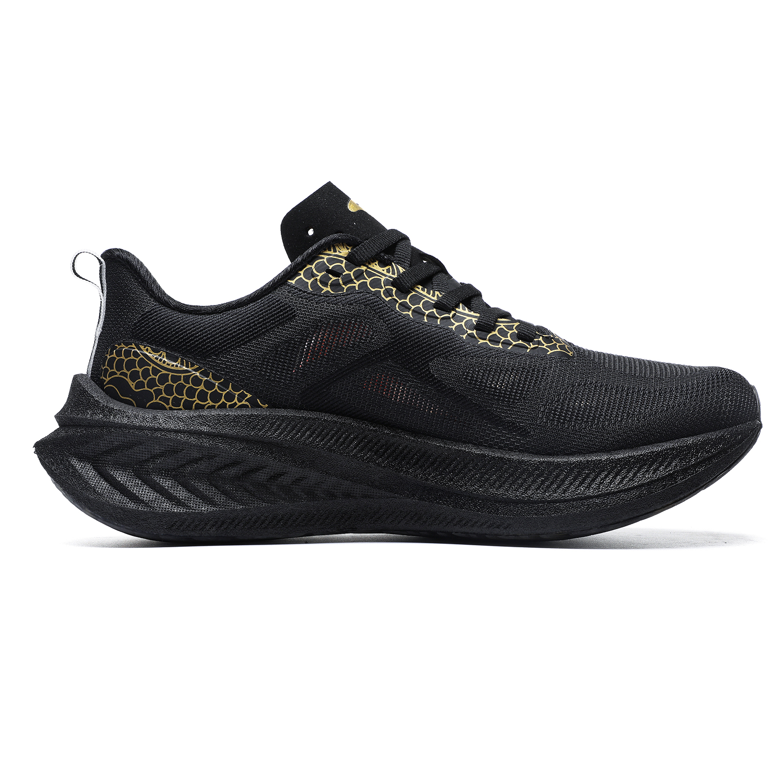 TREEPERI Running Shoes Unisex Low Top Black Gold Dragon