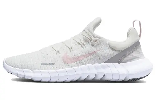 Nike Free RN 5.0 Barefoot sports and comfortable fabric shock-absorbing, non-slip and wear-resistant low-cut casual running shoes for women, white powder