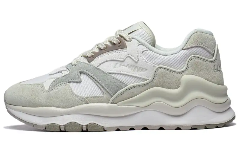 Li Ning 001 Mountains And Seas Comfortable Slip Resistant Low top Running Shoes Women's Ivory Light Tea Brown Green