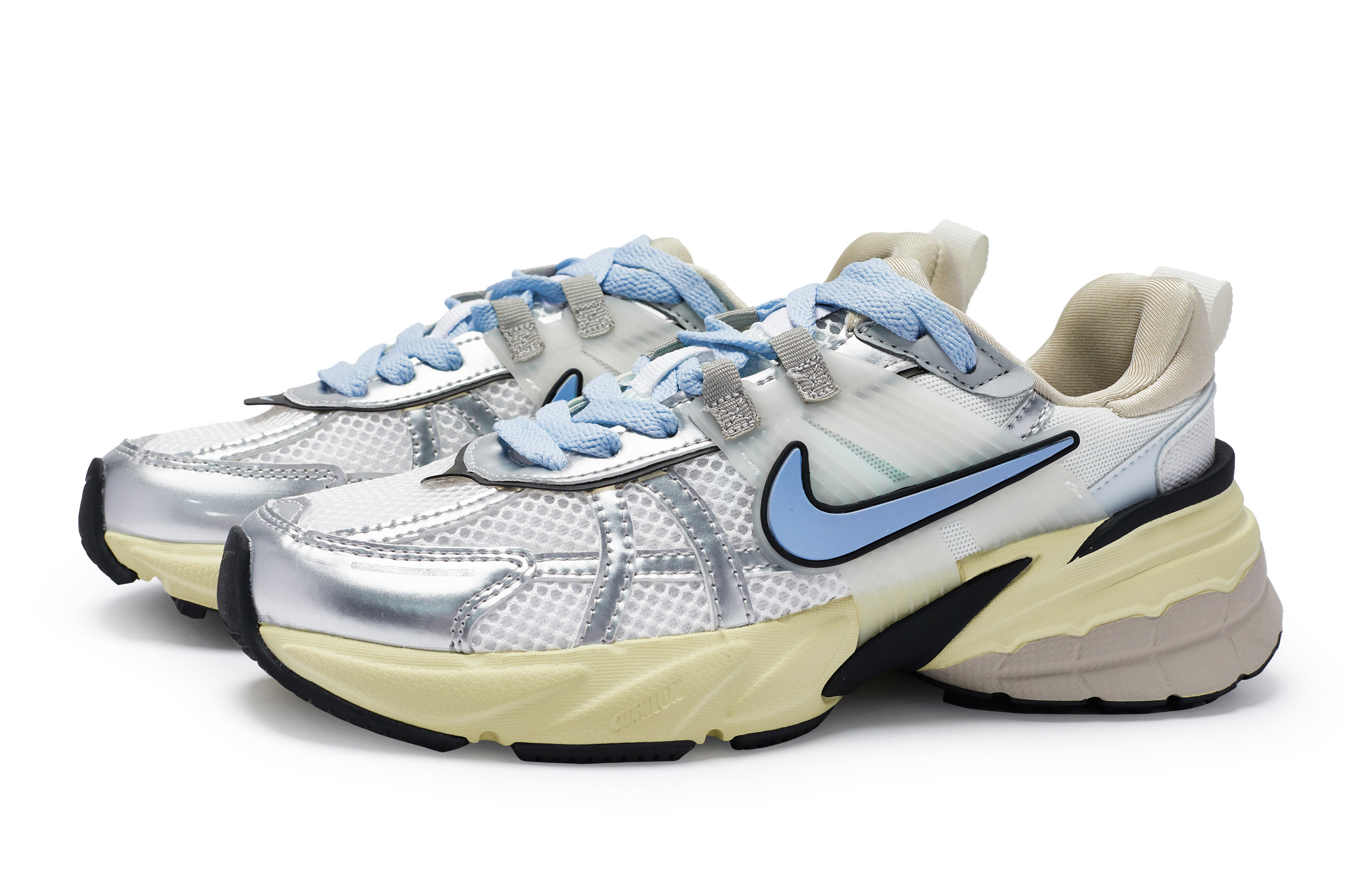 Nike V2K Run Cushioning Slip Resistant Low top Running Shoes Women’s White Silver Blue
