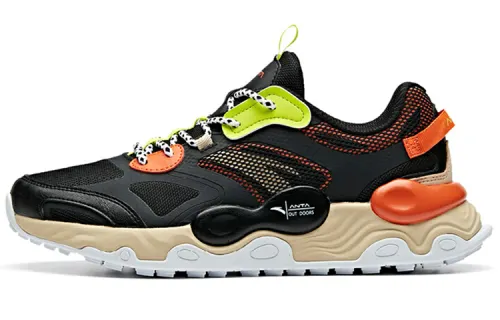 Anta Cushioning Abrasion Resistant Support Lightweight Rebound Low top Running Shoes Men's Black Orange Green