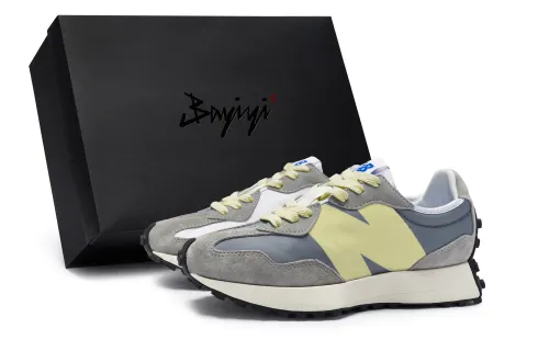 New Balance NB 327 Cushioning Slip Resistant Breathable Low top Running Shoes Unisex Yuanzu Gray Rice Yellow