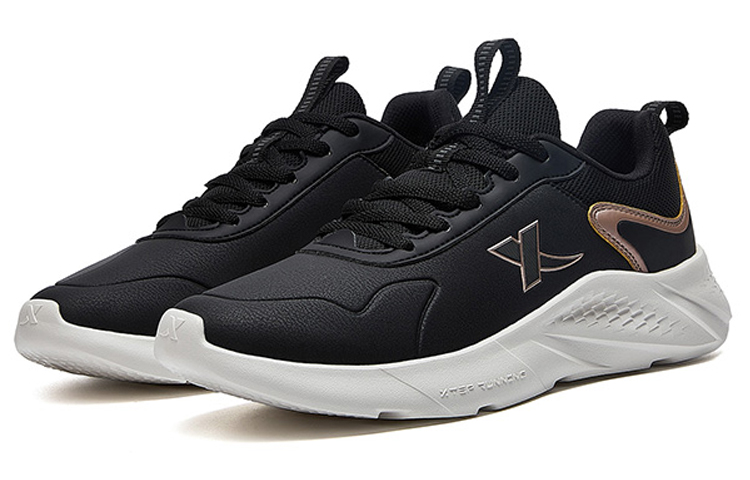 XTEP Shock Absorbers Slip Resistant Abrasion Resistant Lightweight Low top Running Shoes Women’s Black Gold