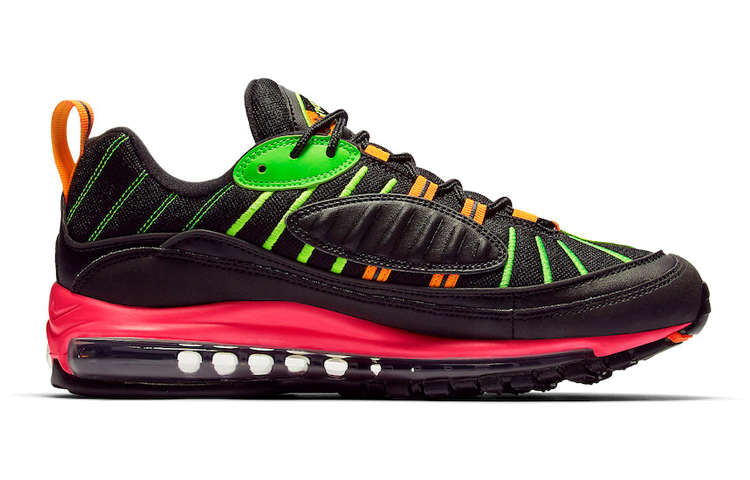 Мужские кроссовки Nike Air Max 98 Neon Highlighter (черный / зеленый / крсаный) — Чёрный / зелёный / красный — фото 2