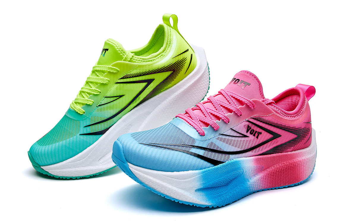 VOIT Cushioning Slip Resistant Low top Carbon Plate Training Marathon Running Shoes Unisex Left Rose Red Mismatched
