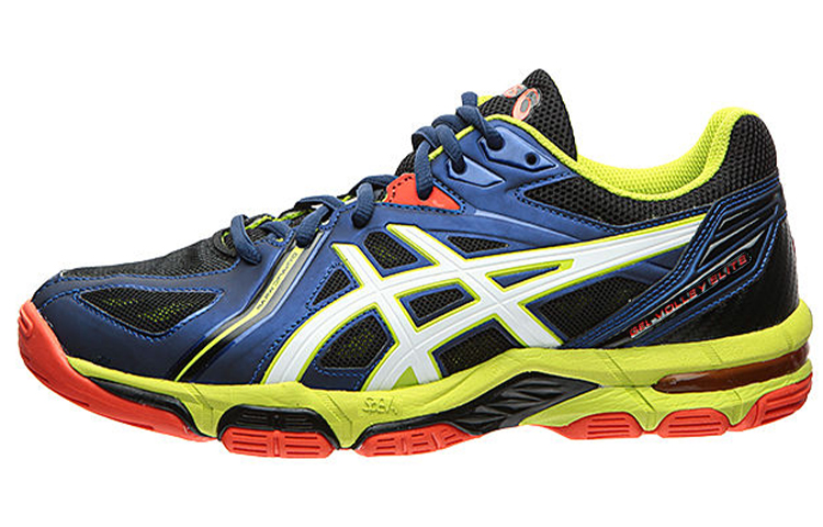 Asics Gel Volley Elite Sports Textile, Synthetic Leather Low top Running Shoes Men's Blue Yellow Multicolor