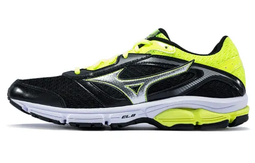 Mizuno Textile, Synthetic Leather Cushioning Slip Resistant Low top Running Shoes Men's Black Yellow