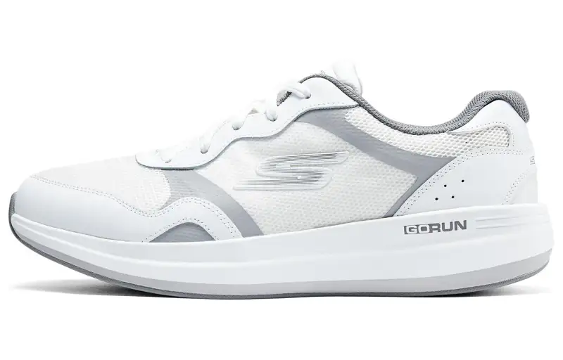 Skechers Go Run Pulse Mesh, Leather Cushioning, Wear Resistant Low top Running Shoes Men's White Gray