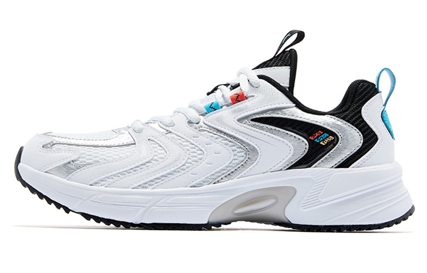 QIAODAN Slip Resistant Abrasion Resistant Breathable Low top Running Shoes Men’s Silver White