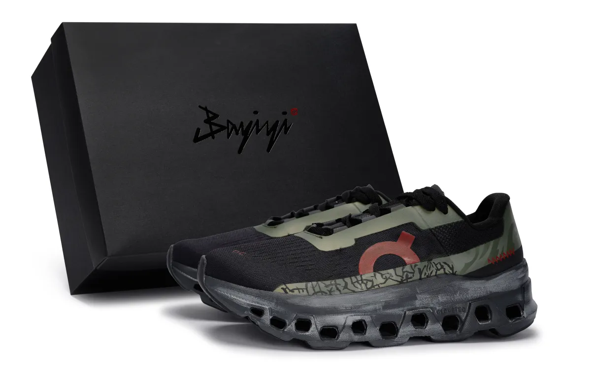 On Cloudmonster Slip Resistant Low top Running Shoes Men's Black Green Red