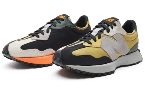 New Balance NB 327 retro comfortable suede fabric synthetic leather low-top running shoes men and women same style gray and orange stitching mandarin duck