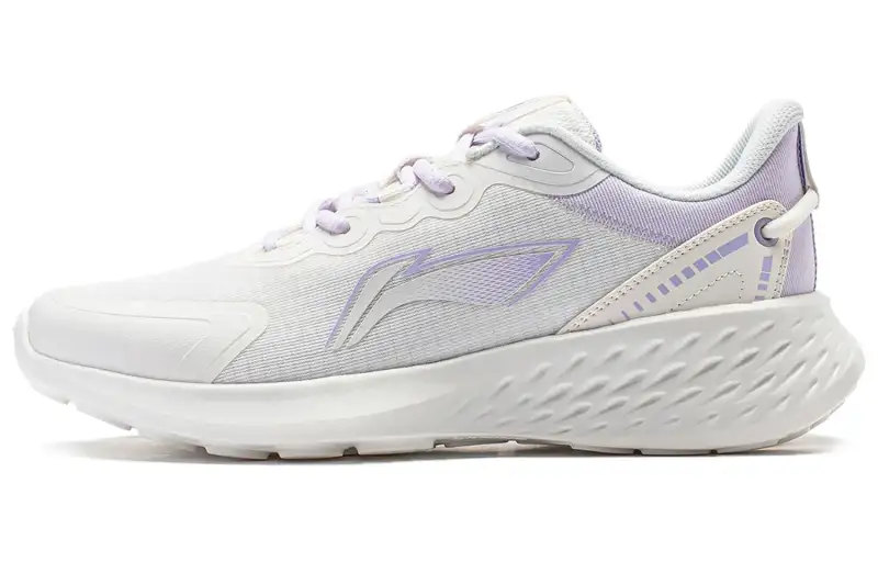 Li Ning Soft Slip Resistant Abrasion Resistant Low top Running Shoes Women's Mist White With Light Purple