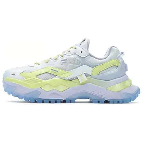 FILA FUSION Bianco Textile, Synthetic Leather Breathable Height Increasing Low top Running Shoes Women's Blue Green