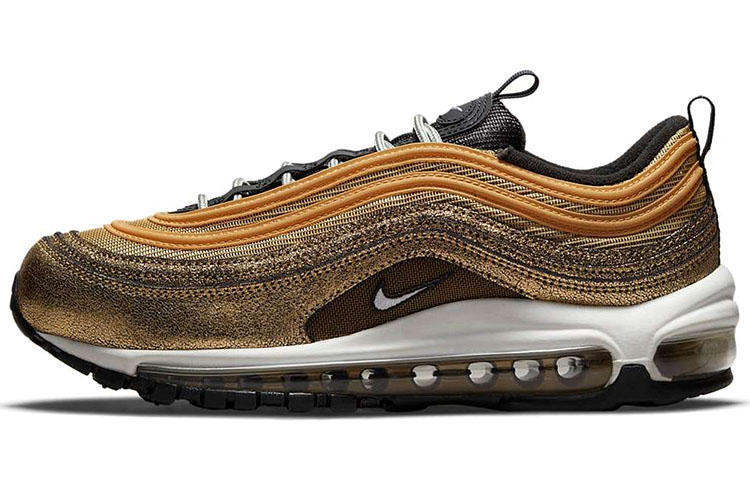 Nike Air Max 97 Retro Textile Synthetic Leather Shock Absorbing Wear Resistant Wrapping Lightweight Rebound Low Top Running Shoes Women's Golden Brown