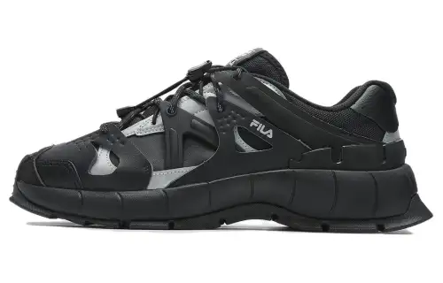 FILA INSETTO Textile, Synthetic Leather, Top Grain Cow Leather Abrasion Resistant Low top Casual Shoes Men's Black Gray