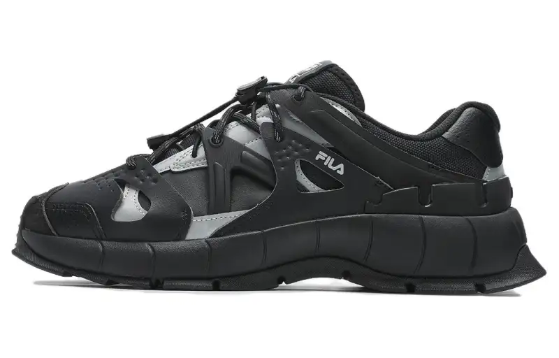FILA INSETTO Textile, Synthetic Leather, Top Grain Cow Leather Abrasion Resistant Low top Casual Shoes Men's Black Gray