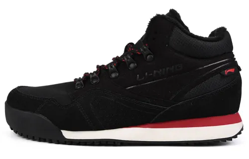 Li Ning Mesh Cushioning Slip Resistant Abrasion Resistant Thermal Mid top Running Shoes Men's Black Red White