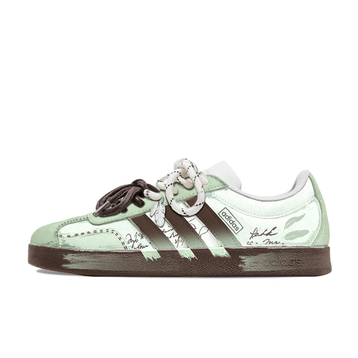 Adidas VL COURT 2.0 Free Panda, Soaring Wings Of Books Breathable Low top Skateboard Shoes Unisex Green Brown