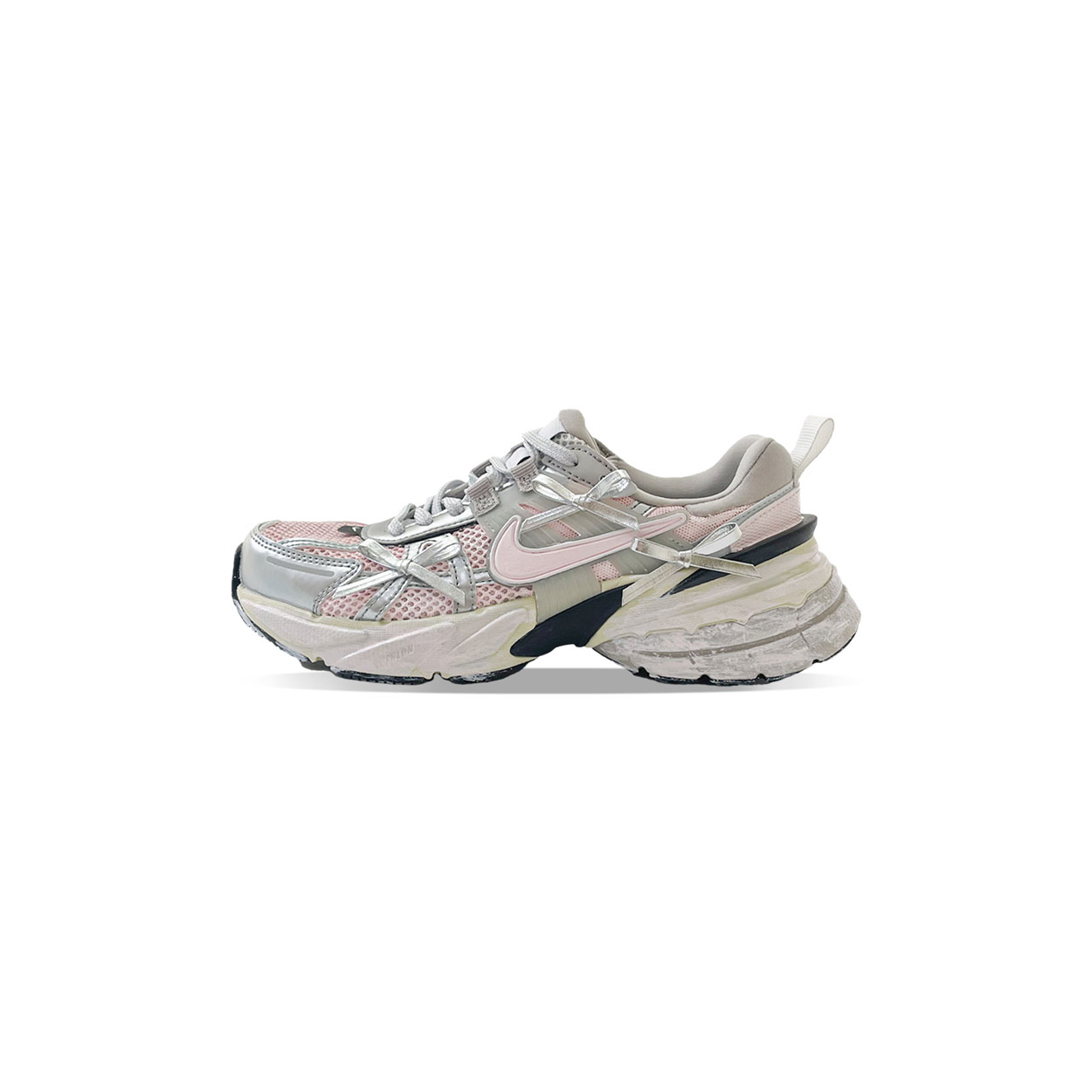 Nike V2K Run Cushioning Slip Resistant Low top Y2k Retro Running Shoes Unisex Pink Silver